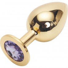 Golden Plug Large большая металлическая пробка, цвет кристалла светло-фиолетовый, коллекция Anal Jewelry Plug, длина 9.5 см.