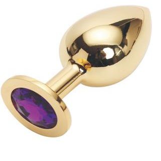 Golden Plug Large большая металлическая пробка, цвет кристалла фиолетовый, коллекция Anal Jewelry Plug, длина 9.5 см.