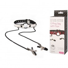 Кляп-кольцо с зажимами на соски «O Ring Gag With Clips», цвет белый, EK-3109, бренд Aphrodisia, из материала ПВХ