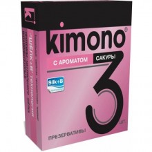 Презервативы Kimono с ароматом сакуры, в упаковке 3 штуки, 3 мл.