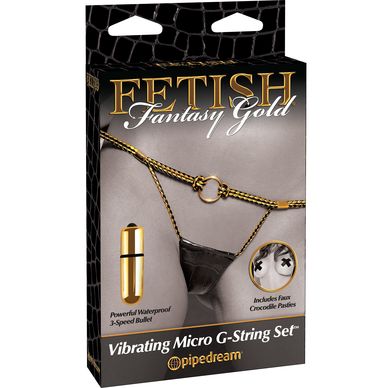 PipeDream «Vibrating Micro G-String Set» G-стринги с вибрацией, из материала Винил, коллекция Fetish Fantasy Gold, длина 11 см., со скидкой