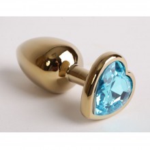 Анальная пробка золото с сердечком из голубого страза, 47194-1-MM, бренд Luxurious Tail, из материала Металл, длина 8 см.