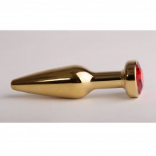 Золотая анальная пробка с красным стразом, длина 11.2 см, диаметр 2.9 см, Luxurious Tail 47198-1-MM, цвет Красный, длина 11.2 см., со скидкой