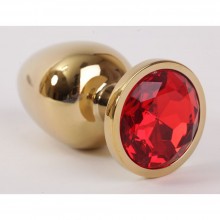 Золотистая металлическая анальная пробка с красной вставкой-стразой, 47003-2-MM, бренд 4sexdream, цвет Красный, длина 9.5 см.