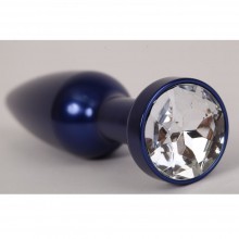 Анальная пробка из металла синяя с прозрачным стразом, размер 11.2 на 2.9 см, 47197-3-MM, длина 11.2 см.