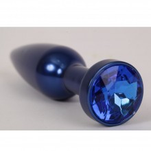 Анальная пробка из металла с голубым стразом от компании Luxurious Tail, цвет синий, 47197-4-MM, длина 11.2 см.