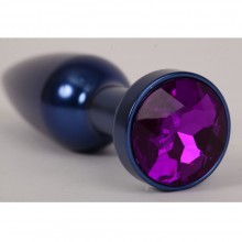 Металлическая анальная пробка синего цвета с фиолетовым стразом, длина 11.2 см, диаметр 2.9 см, Luxurious Tail 47197-MM, коллекция Anal Jewelry Plug, цвет Фиолетовый, длина 11.2 см.
