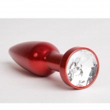 Красная анальная пробка из металла с прозрачным стразом, размер 11.2 на 2.9 см, Luxurious Tail 47199-3, длина 11.2 см.