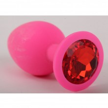 Анальная силиконовая пробка, цвет розовый с алым кристаллом, Luxurious Tail 47083, длина 9.5 см.
