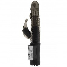 Интимный вагинальный вибратор-дельфинчик хай-тек «Vibrating Dolphin» с клиторальным стимулятором, цвет черный, SH-GC002BLK, бренд Shots Media, длина 23 см., со скидкой