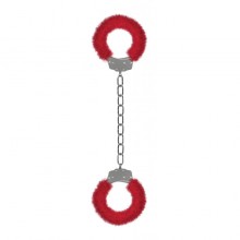 Красные плюшевые наручники для секса «Furry Red», Shots Toys SH-SHT363RED, цвет Красный, длина 64 см.