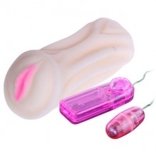 Мужской мастурбатор-вагина с вибрацией, Baile BM-009157, из материала TPR, цвет Телесный, длина 14 см., со скидкой