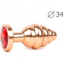 Втулка анальная «Gold Plug Medium» золотая, цвет кристалла красный, AG-16-M, бренд Anal Jewerly Plug, длина 8 см.