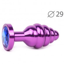 Втулка анальная ребристая «Violet Plug Small» фиолетовая, длина 71 мм, диаметр 29 мм, цвет кристалла синий, AV-13-S, из материала Металл, цвет Фиолетовый, длина 7.1 см.