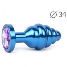 Втулка анальная Blue Plug Medium синяя, длина 80 мм, диаметр 34 мм, вес 90г, цвет кристалла светло-фиолетовый abl - 15-m, длина 8 см.