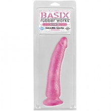 Фаллоимитатор на присоске PipeDream «Basix Slim 7'», цвет розовый, Basix Rubber Worx 422311, из материала TPR, длина 20.3 см., со скидкой