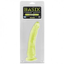 Фаллоимитатор на присоске светящийся в темноте, PipeDream «Basix Slim 7'», цвет желтый, Basix Rubber Worx 422332, из материала TPR, длина 20.3 см.