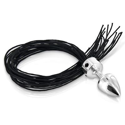 Анальная пробка «Пони-Плей» с хвостом из веревок, диаметр 3 см, бренд Diogol, цвет Серебристый, длина 35 см.