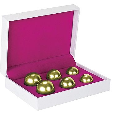 Комплект вагинальных шариков разных размером «Ben Wa Balls Set Gold», всего 6 шариков, SH-SHT152, бренд Shots Media, из материала Металл, диаметр 1.9 см.