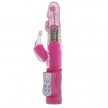 Вагинальный вибратор в стиле хай-тек «Dolphin» с клиторальным стимулятором и ротацией, цвет розовый, Shots Media SH-GC002PNK, длина 23 см., со скидкой