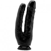 Двойной фаллоимитатор с присоской «Realistic Cock 10 дюймов», цвет черный, RealRock SH-REA059BLK, бренд Shots Media, длина 25.5 см.