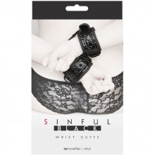 Sinful «Wrist Cuffs Black» наручники из лаковой тесненной кожи, NSN-1223-13, из материала Винил, диаметр 12.06 см., со скидкой