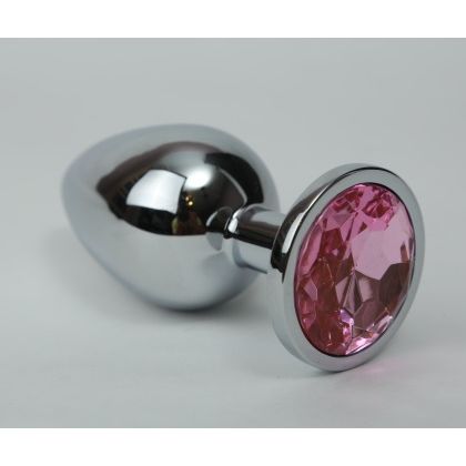 Классическая анальная пробка с розовым стразом, цвет серебристый, 47021-1MM, бренд 4sexdream, длина 8.2 см., со скидкой