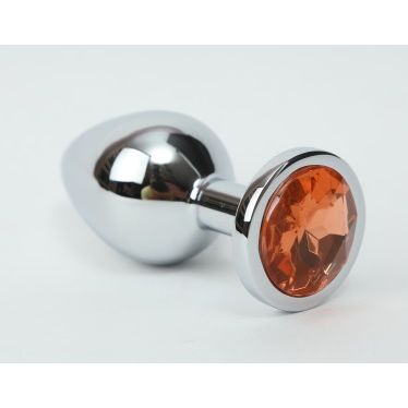 Классическая анальная пробка с оранжевым стразом, цвет серебристый, 47019-1MM, бренд 4sexdream, из материала Металл, длина 8.2 см.