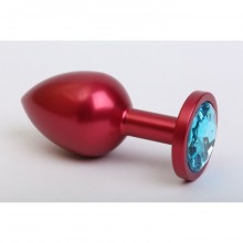 Классическая анальная пробка с голубым стразом, цвет красный, 47414-1MM, из материала Металл, коллекция Anal Jewelry Plug, длина 7.1 см., со скидкой