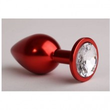 Классическая анальная пробка с прозрачным стразом, цвет красный, 47414-4MM, бренд 4sexdream, из материала Металл, коллекция Anal Jewelry Plug, длина 7.1 см., со скидкой