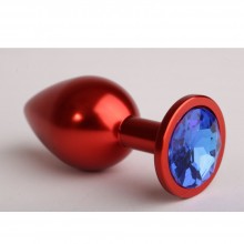 Классическая анальная пробка с синим стразом, цвет красный, 47414-3MM, коллекция Anal Jewelry Plug, длина 7.1 см., со скидкой