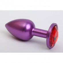 Классическая анальная пробка с красным стразом, цвет фиолетовый, 47413-2MM, бренд 4sexdream, длина 7.1 см.
