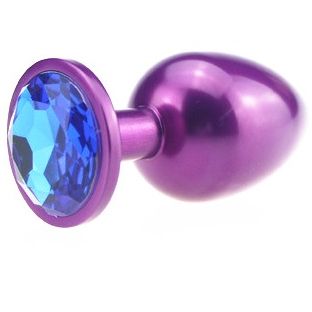 Классическая анальная пробка с голубым стразом, цвет фиолетовый, 47413-3MM, длина 7.1 см.