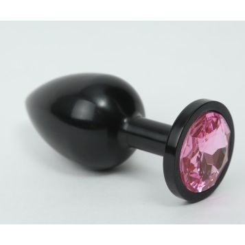 Классическая анальная пробка с розовым стразом, цвет черный, 47411-MM, из материала Металл, длина 8.2 см.