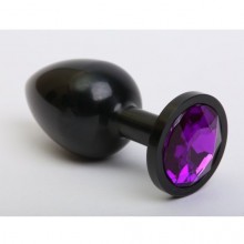 Классическая анальная пробка с фиолетовым стразом, цвет черный, 47412-5MM, коллекция Anal Jewelry Plug, длина 7.1 см.