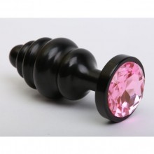 Фигурная анальная пробка с розовым стразом, цвет черный, 47427-MM, бренд 4sexdream, из материала Металл, длина 7.3 см.