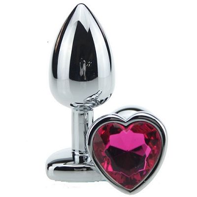 Классическая анальная пробка с розовым стразом в форме сердца, цвет серебристый, 47139-2MM, бренд 4sexdream, длина 9 см.