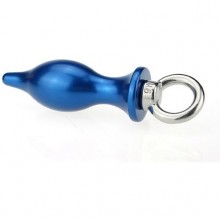 Металлическая анальная пробка для ношения с кольцом, цвет синий, 47419-MM, длина 7 см.