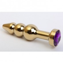 Анальная пробка-елочка с фиолетовым стразом, цвет золотой, 47436-5MM, бренд 4sexdream, длина 11.2 см.