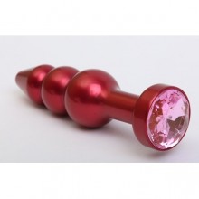 Анальная пробка-елочка с розовым стразом, цвет красный, 47431-MM, длина 11.2 см.