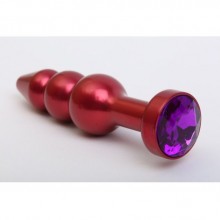 Анальная пробка-елочка с фиолетовым стразом, цвет красный, 47431-5MM, длина 11.2 см.