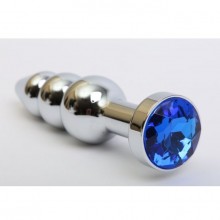 Анальная пробка-елочка с синим стразом, цвет серебристый, 47435-3MM, бренд 4sexdream, длина 11.2 см., со скидкой
