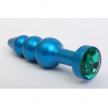 Анальная пробка-елочка с зеленым стразом, цвет голубой, 47430-6MM, длина 11.2 см., со скидкой
