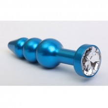 Анальная пробка-елочка с прозрачным стразом, цвет голубой, 47430-4MM, длина 11.2 см.