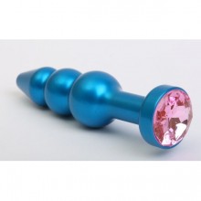 Анальная пробка-елочка с розовым стразом, цвет голубой, 47430-MM, из материала Металл, длина 11.2 см., со скидкой