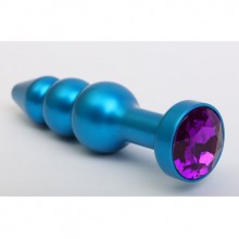 Анальная пробка-елочка с фиолетовым стразом, цвет голубой, 47430-5MM, длина 11.2 см., со скидкой