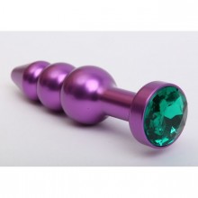 Анальная пробка-елочка с зеленым стразом, цвет фиолетовый, 47433-6MM, бренд 4sexdream, длина 11.2 см., со скидкой