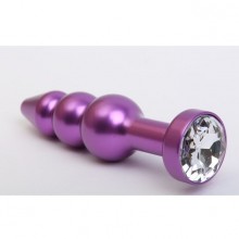 Анальная пробка-елочка с прозрачным стразом, цвет фиолетовый, 47433-4MM, бренд 4sexdream, из материала Металл, длина 11.2 см.