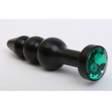 Анальная пробка-елочка с зеленым стразом, цвет черный, 47432-6MM, бренд 4sexdream, из материала Металл, длина 11.2 см.