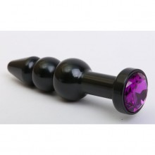 Анальная пробка-елочка с фиолетовым стразом, цвет черный 47432-5MM, длина 11.2 см., со скидкой